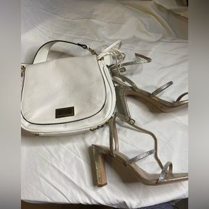 Gold strappy heel with mixed metal purse